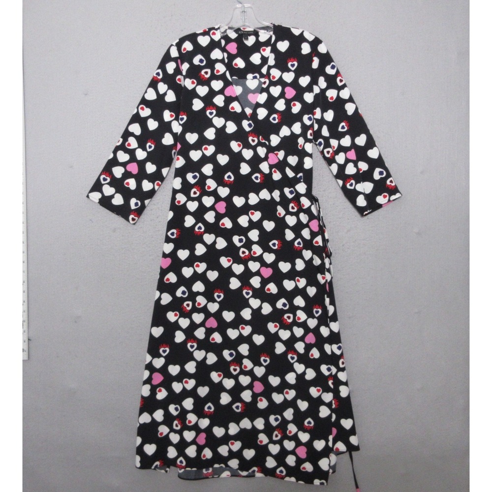 Armani Exchange Wrap Dress 2 Heart Print Midi AOP 3/4 Sleeve Tie Waist A/X